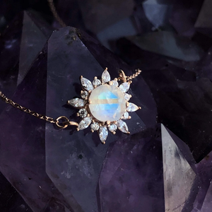 Ashion-collares de plata de ley con diamantes para mujer, colgante de sol con piedra lunar de arco iris <span class=keywords><strong>natural</strong></span> - Product Image 3