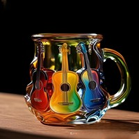 Meilleure vente transfrontalière : Tasse à café créative en verre peinte par pulvérisation, en forme de guitare, résistante à la chaleur, pour la décoration intérieure
