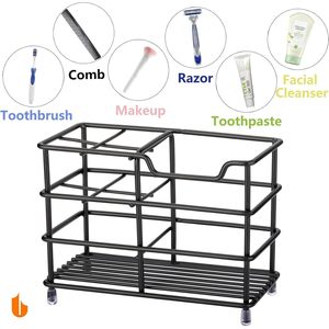 Urbanstrive Soporte para cepillos de dientes de acero inoxidable para baño, 12,2 cm x 10,5 cm x 6 cm, estante de almacenamiento independiente, color negro - Product Image 5