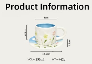 Tazas de té de cerámica con cielo Interior Patrón de nube sin plomo Juego de cafetería Café y decoración del hogar Regalo con platillos florales - Product Image 6