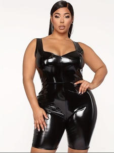 Combinaisons et combishorts pour femmes grandes tailles, sans manches, à col licou, moulants, en similicuir verni brillant, style latex, tenues de club, personnalisables - Product Image 4
