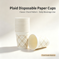 Gobelets en papier jetables à paroi simple, imprimé à carreaux beige, légers, empilables, pour café, thé, boissons froides, logo personnalisé