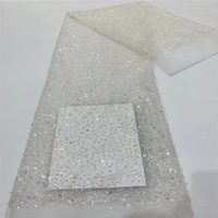 Usine Vente Tissu Brodé De Perles Irisé Perle Dentelle Maille Brillant Sequin Broderie Tulle Tissu pour Femme Soirée Robe De Soirée