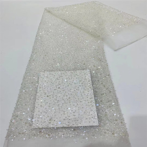 Factory Sale <strong>Tissu</strong> Brod&eacute; De <strong>Perles</strong> Iridescent Bead Lace Mesh Shiny Sequin Embroidery Tulle Fabric for Woman Evening Party Dress - Product Image 3