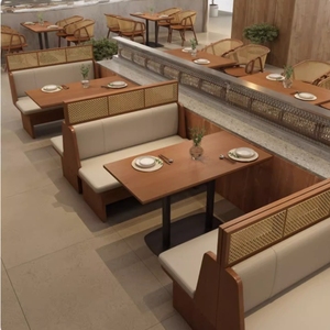 Juego de <span class=keywords><strong>restaurante</strong></span> occidental de ratán de madera maciza con tema del Sudeste Asiático para hoteles Cafés Cabina Sofás - Product Image 2