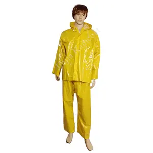 الأصفر قماش لامع 2 قطعة راينسويت للماء PVC البوليستر معطف واق من المطر ل الكبار