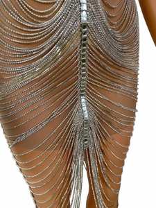 MF mujer Sexy silueta recta Stripper Latino Ropa de baile Spaghetti Slip Rhinestone borla vestido de fiesta cristal para graduación - Product Image 3