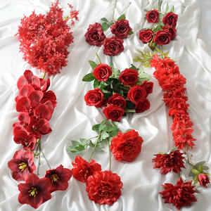 Guía de rosas artificiales con tema rojo borgoña, arreglo floral para boda, decoración del hogar, Material de flor falsa, decoración de Hotel de Pascua - Product Image 1
