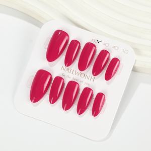 <span class=keywords><strong>Uñas</strong></span> Postizas Acrílicas Hechas a Mano, Color Rojo Rosa, Monocromáticas, Cuadradas, Cobertura Completa, Forma Almendrada, con Pegamento, Venta al por Mayor - Product Image 6