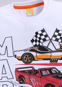 Camiseta de algodón puro estampada para niños, color verde claro, con estampado gráfico divertido con gorra, gafas de sol y camiseta colorida - Product Image 4