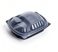 Boîte à lunch bento en PP noir à 3 compartiments, en matériaux recyclés, pour plats à emporter, micro-ondable, pour restaurants et fast-foods