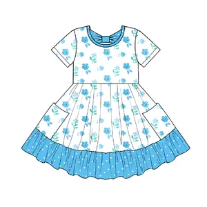 Happy Luoka Boutique benutzer definierte blaue Blume Baby Mädchen Kleider mit Tasche Kinder Geburtstags geschenk Brautkleider Kleidung