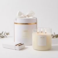 Bougie parfumée AIKUN en verre rond grand format avec mèche en coton, cire blanche, étiquette minimaliste, emballage cadeau pour événements et faveurs