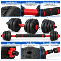 Ensemble de poids réglables de 20 kg, haltères détachables, barre de musculation, kettlebell, combo en fonte, équipement de musculation pour la salle de sport