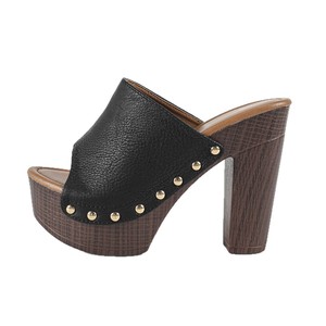 Faux Suede Platform Mules Peep Toe Wood Heel Summer Women's Shoes Height Increasing Fashion <b>Clogs</b> Midsole Outsole - Product Image 5