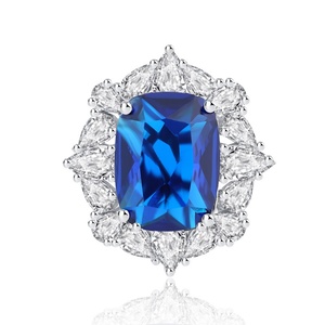 Ensemble de bijoux de fête pour femmes en cuivre écologique, motif floral, 12*16mm, avec zircon cubique bleu, comprenant une bague et un collier - Product Image 2