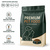 Sachet alimentaire pour animaux de compagnie à fond plat avec impression hélio personnalisée, anti-odeur, scellé sur 8 côtés, emballage premium pour aliments secs pour chiens et chats, pochette verticale