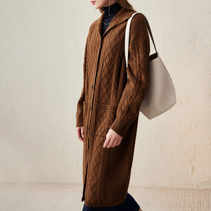 <span class=keywords><strong>Cardigan</strong></span> <span class=keywords><strong>Lungo</strong></span> Elegante Invernale Personalizzato 100% <span class=keywords><strong>Lana</strong></span> per Donna, Lavorazione a Maglia <span class=keywords><strong>Grossa</strong></span> Intrecciata, Apertura Frontale - Product Image 3