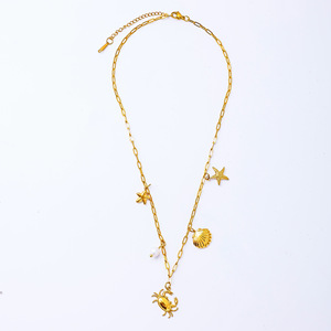 Collar de acero inoxidable con diseño minimalista de estilo europeo y americano, con temática marina, con estrella de mar, concha y perla, ideal para vacaciones en la playa. - Product Image 2