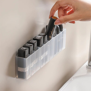 Wall Mounted Lipstick Storage Rack Multi Compartment Cosmetic Organizer Open Top Desktop <b>Makeup</b> Holder No Drill Installation - Product Image 1