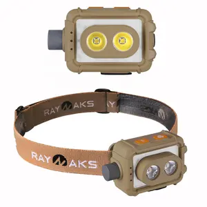 RAYNAKS-linterna de cabeza LED para acampada al aire libre, luz recargable por usb, interruptor giratorio de 520 lúmenes