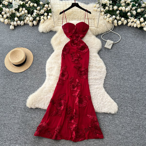 green emerald velvet dress Gothic Black Pretty Sequin Dress with Asymmetrical Neckline main image 1