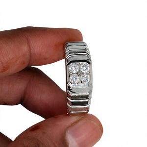 0.35Ct Cut <b>Mens</b> 4 <b>Stone</b> Lab Grown Diamond 14K White Gold Square Cluster Wedding Band Anniversary Engagement <b>Ring</b> - Product Image 2