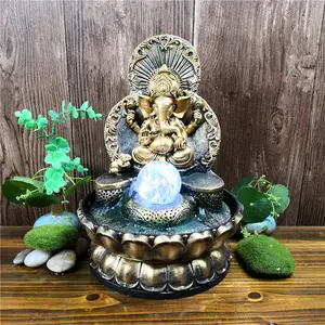 家居装饰树脂工艺品商务礼品东南亚Laxmi Ganesh雕像象神室内佛陀喷泉摆件