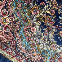 Tapis persan en modal 100*150cm, bleu marine, motif floral complet, avec pompons, tapis oriental pour le sol
