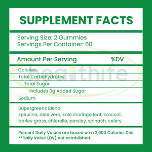 Fabricant Vente en gros Superfood Super Greens Daily Gummies Prébiotiques Spiruline Sac de vitamines Vegan Supplément de fruits et légumes - Product Image 2