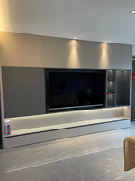 Mueble de TV Colgante con Cajones de Almacenamiento LED, Esquinero, Moderno, Minimalista, Gris, para Sala de Estar