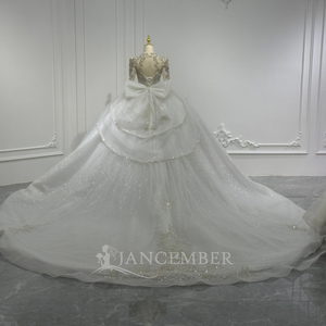 Robe de mariée XS224 en dentelle et sequins, coupe princesse, décolleté cœur, manches longues, traîne chapelle - Robe de mariée personnalisable - Product Image 6