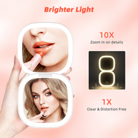 Miroir de maquillage personnalisé à double face compact à LED avec lumières naturelles, pliable, portable, à main, pour les voyages et le sac à main