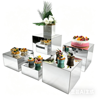 Présentoir carré en acrylique miroir argenté écologique pour buffet, support à desserts, carton pour mariage, banquet, pause thé