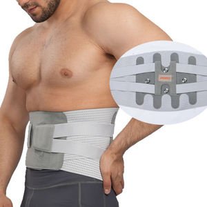Ceinture de soutien lombaire grise avec plaque en acier, maille respirante et trois coussins – Soutien dorsal disponible - Product Image 2