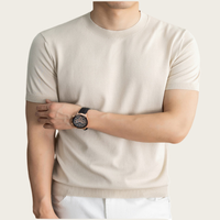 Chemise Homme Manches Courtes Col Rond Style Coréen Décontracté Coupe Slim Séchage Rapide Anti-Plis en Soie de Mûrier et Rayonne QianFeng Haut de Gamme Élégante Style Ancien