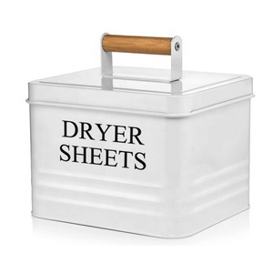 Farmhouse Laundry Powder Storage Container Fabric Softener Dispenser With Wooden Handle Metal Laundry Dryer Sheets Box
