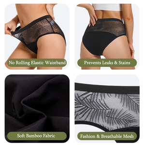 Culotte période menstruelle 4 couches personnalisée femmes sexy dentelle écologique étanche vente en gros Bikini bambou Culotte Menstruelle - Product Image 5