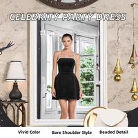 Robe Mini A-Line de Soirée de Haute Qualité pour Femme, Style Célébrité, Tenue de Club, Robe de Fête, Robe de Défilé, Unie avec Perles Naturelles et Broderies Numériques