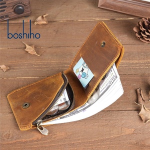 For Vintage Crazy Horse Leather Short Handmade <b>Wallet</b> <b>RFID</b> Protected Money Credit Holder Open Closure Unisex - Product Image 3