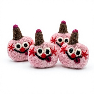 Whimsical Pink Clown Pumpkin Certified Wool <b>Ornament</b> Handmade Cartoon <b>Christmas</b> Decoration Small Round Indoor Dcor - Product Image 1