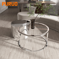 Table basse ovale Puruo pour salon moderne, plateau en verre transparent de luxe sur mesure, base en acier inoxydable, durable 3-5 ans