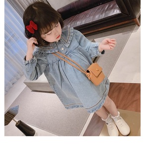 Meilleur prix Robe en jean à col pour bébé fille, jupe à manches longues bleu clair pour enfants - Product Image 3