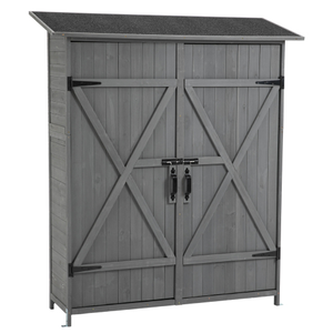 56L X 19.5W X 64H capannone di stoccaggio esterno ripiani a passo di tetto in legno HDPE porta portaoggetti chiudibile a chiave per uso Patio