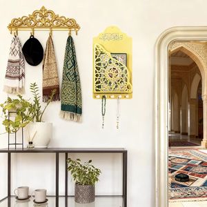 Support mural en métal doré islamique pour Coran, crochets pour tasbih, calligraphie arabe, motif géométrique, <span class=keywords><strong>d</strong></span>écoration de maison musulmane, Ramadan, lumière - Product Image 3