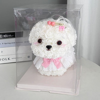 Anjing pemodelan lucu bunga kehidupan abadi anjing Logo kustom 25 cm PE mawar anjing bunga buatan beruang mawar hadiah Natal Valentine