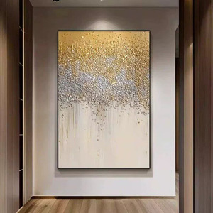 Hand Painted Oil Painting Golden Abstract <b>Art</b> Metal Frame Entryway Decorative Painting Modern Minimalist Living Room Wall <b>Art</b> - Product Image 4
