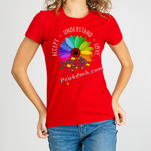Nouvelle idée de produit 2021 accepter comprendre l'amour autisme fleur Appliques écologique Anti-boulochage femmes t-shirt - Product Image 5