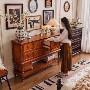 Aparador de Madera Maciza Estilo Retro Francés, Mueble de Almacenamiento para Sala de Estar, Mueble de Entrada con Cajones - Product Image 4