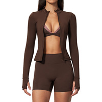 Ensemble de vêtements de sport pour femmes en 3 pièces, cardigan zippé, haut court, leggings taille haute, séchage rapide, tenue de sport pour la gym et le yoga